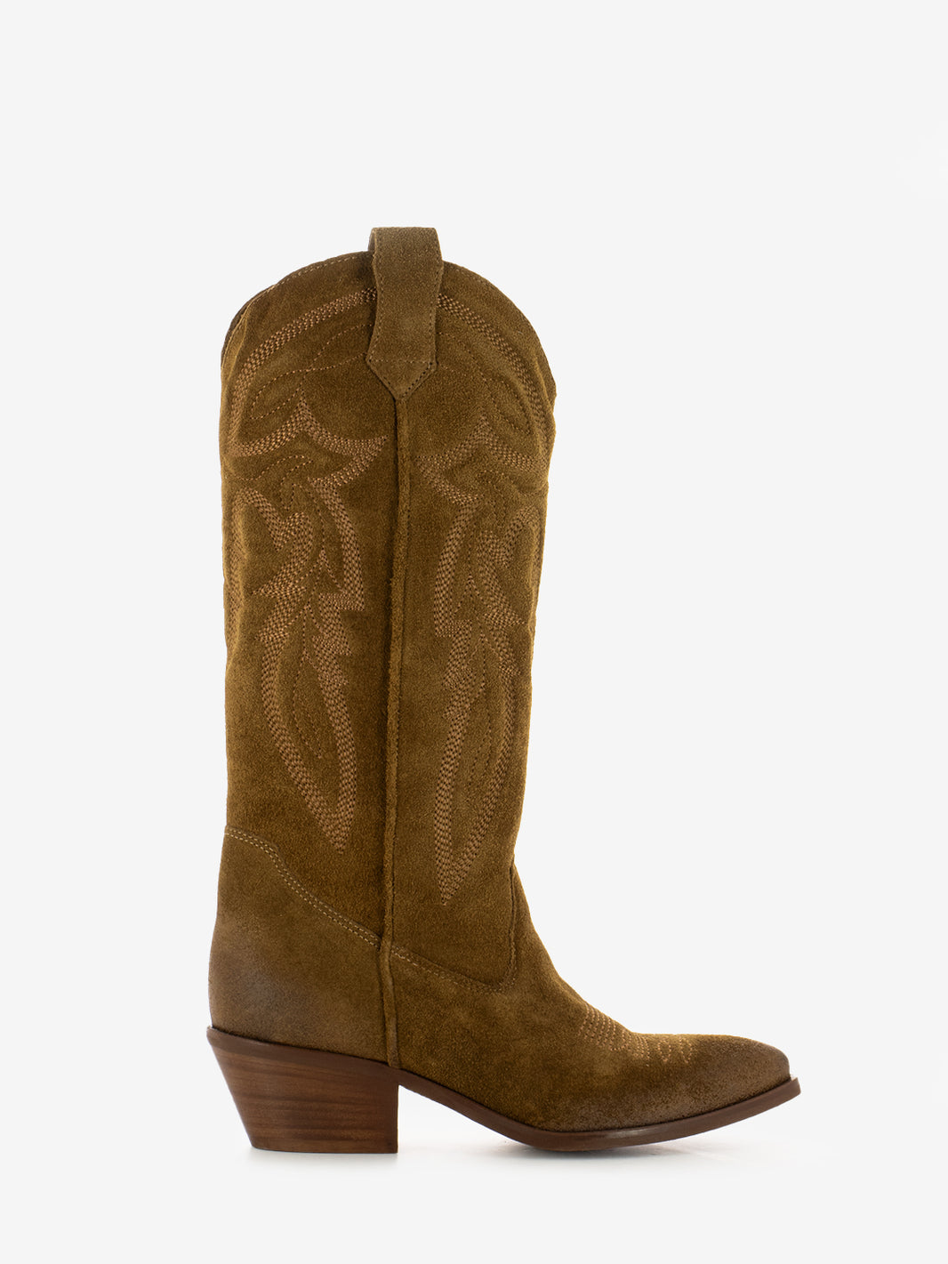 Stivali texani ricamati velour marrone