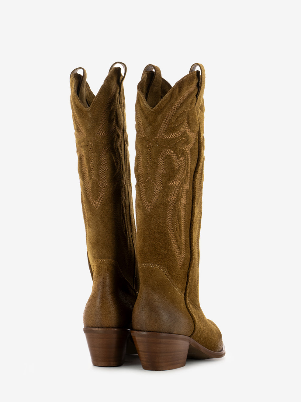Stivali texani ricamati velour marrone