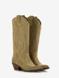 Embroidered Velour Sand Texan Boots