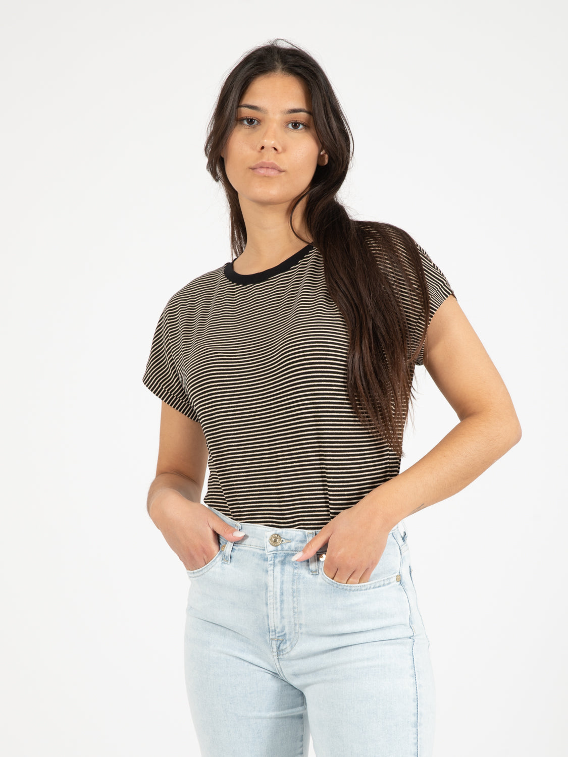 T-Shirt a righe lurex bianco / nero