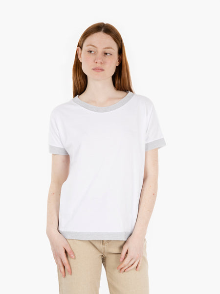 T-shirt con bordi in lurex bianco / argento