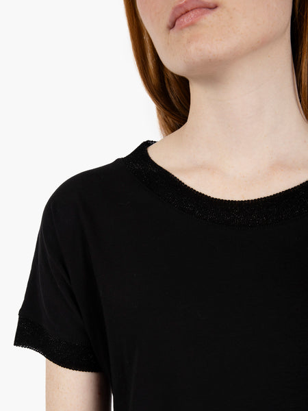T-shirt con bordi in lurex nero