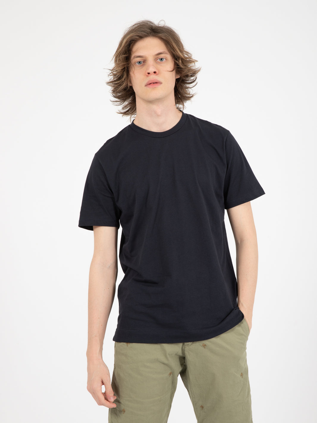 Navy crew neck t-shirt with slits