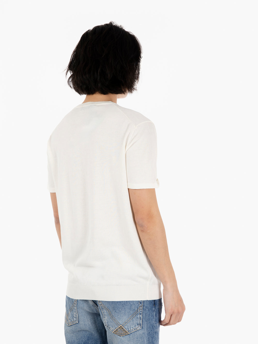 T-shirt in maglia cotone panna