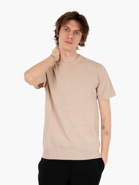 T-shirt in maglia cotone sabbia