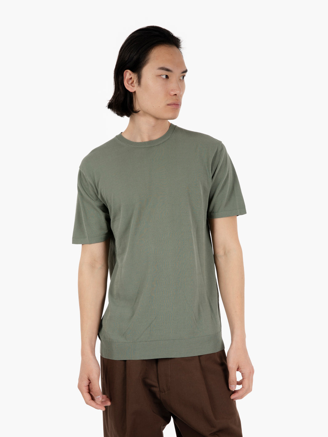 T-shirt in maglia cotone salvia