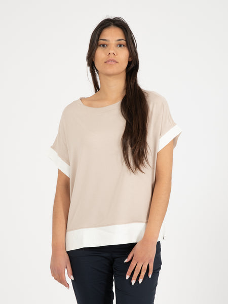 T-Shirt inserti in lino beige / bianco