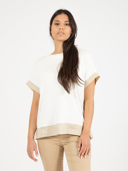T-Shirt inserti in lino bianco / beige
