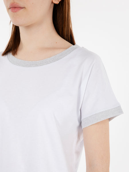 T-shirt orlo lurex bianco / argento