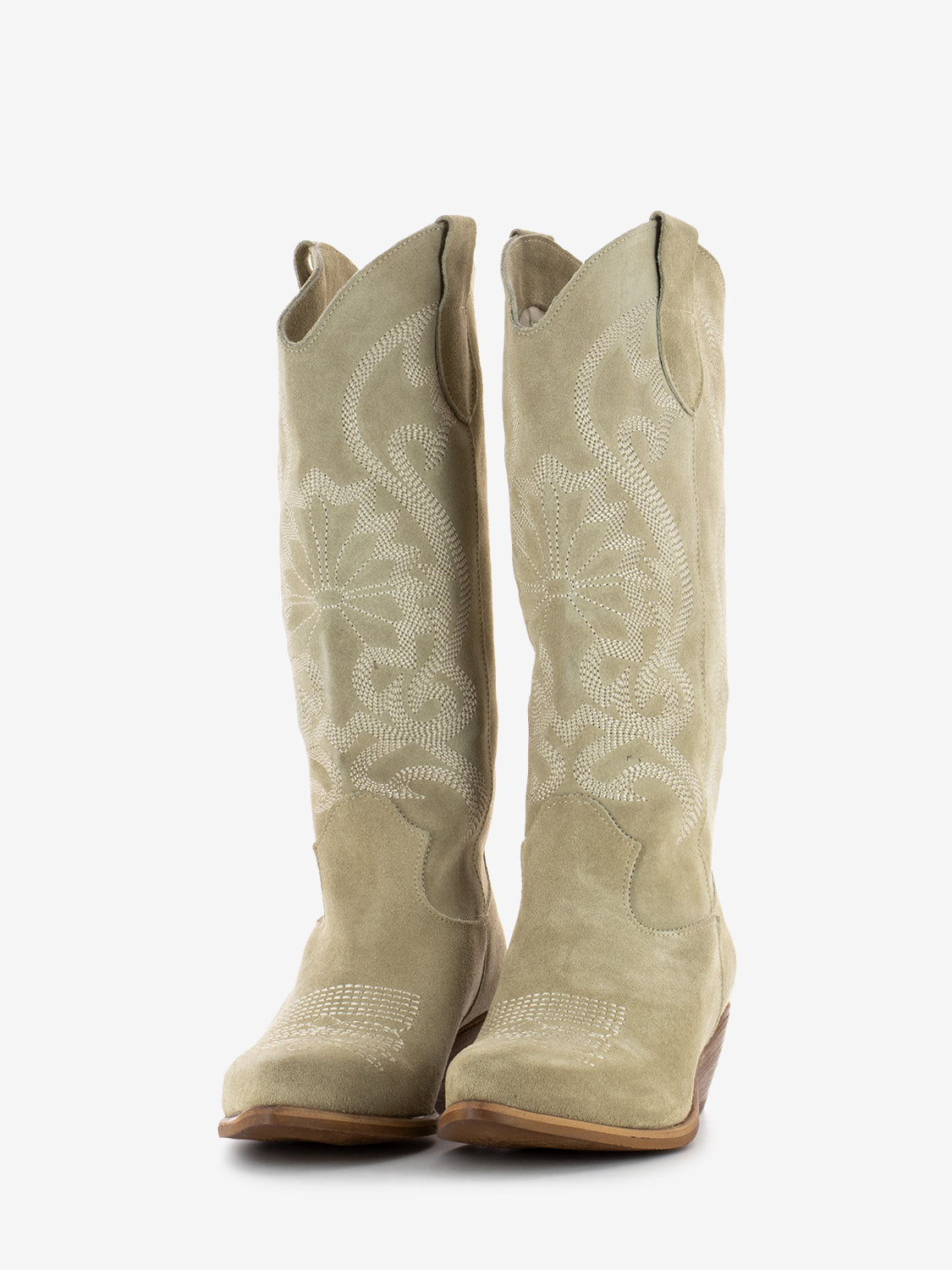 Texani con ricami camoscio beige