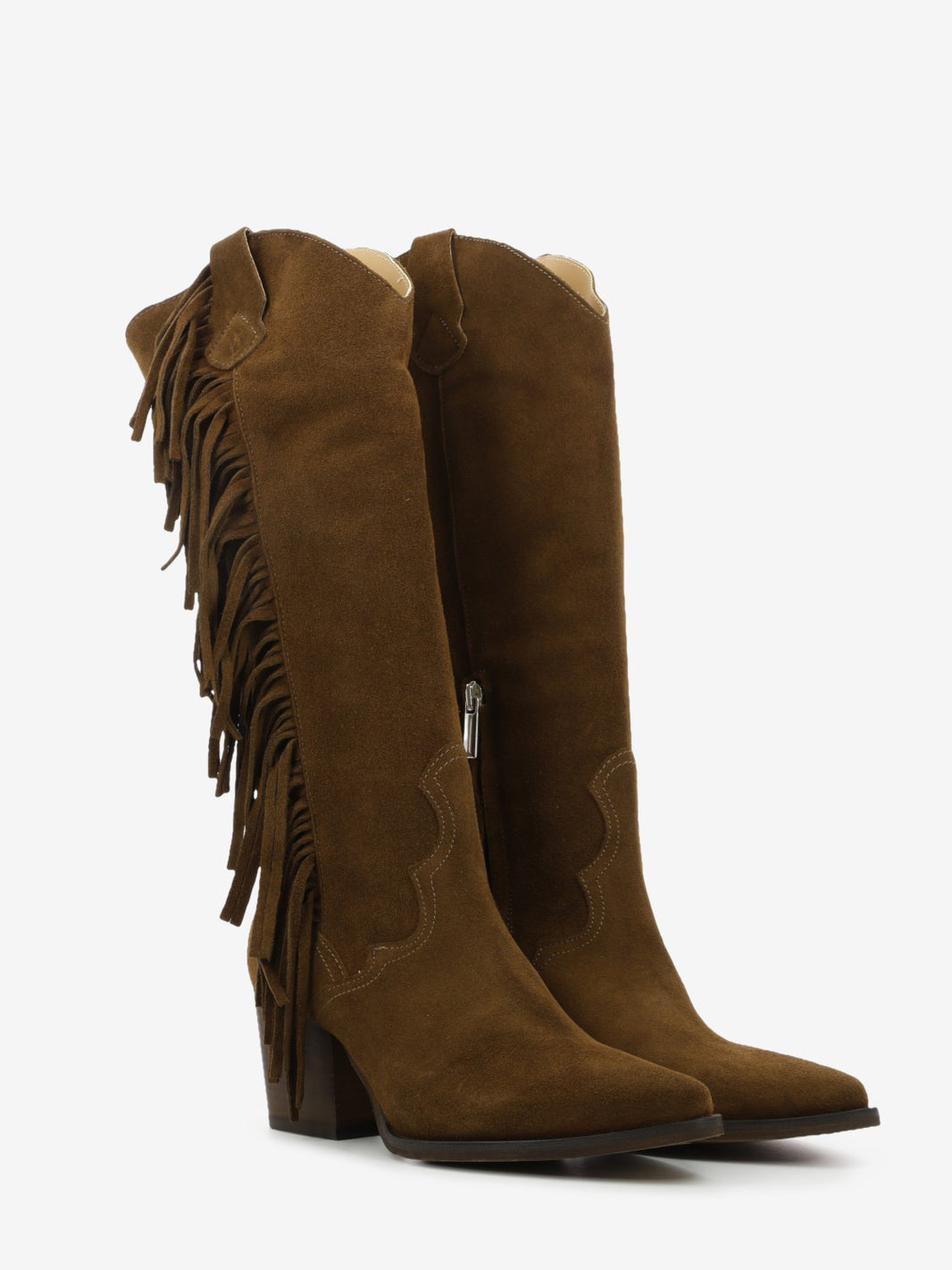 Texani Luna con frange in suede cioccolato