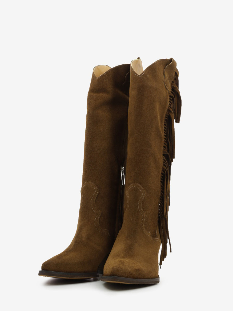 Texani Luna con frange in suede cioccolato