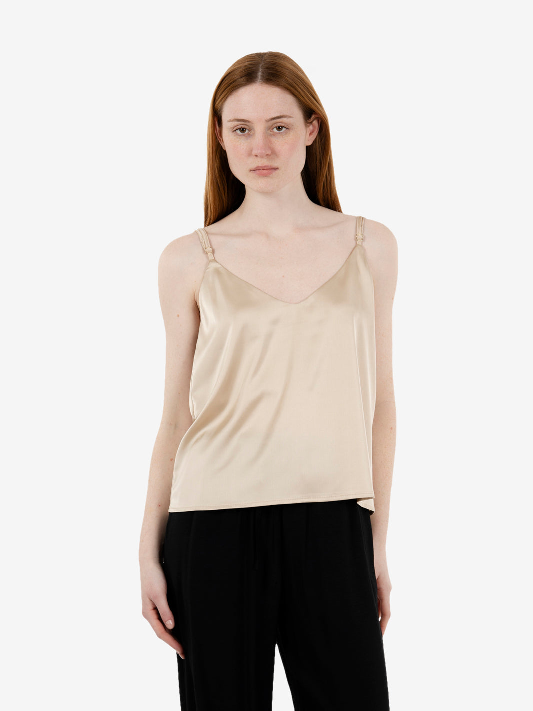 V-neck satin top in beige