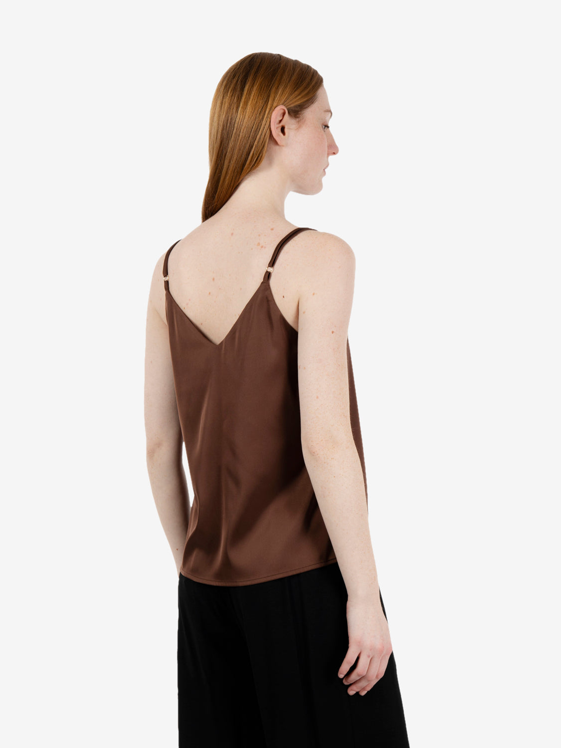 Brown satin V-neck top