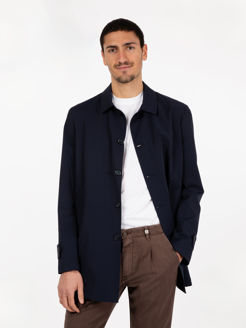 Trench con bottoni impermeabile blu