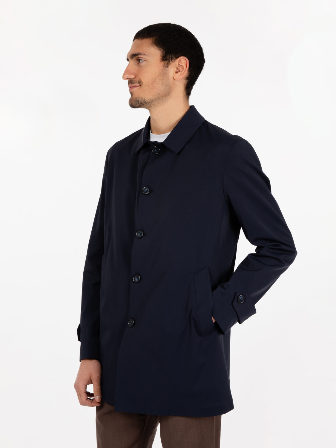 Trench con bottoni impermeabile blu