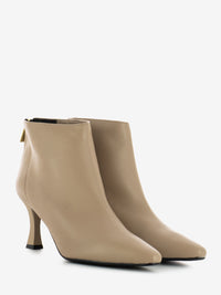 Beige leather pointed ankle boots