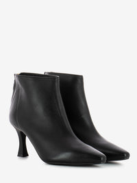 Black leather pointed ankle boots