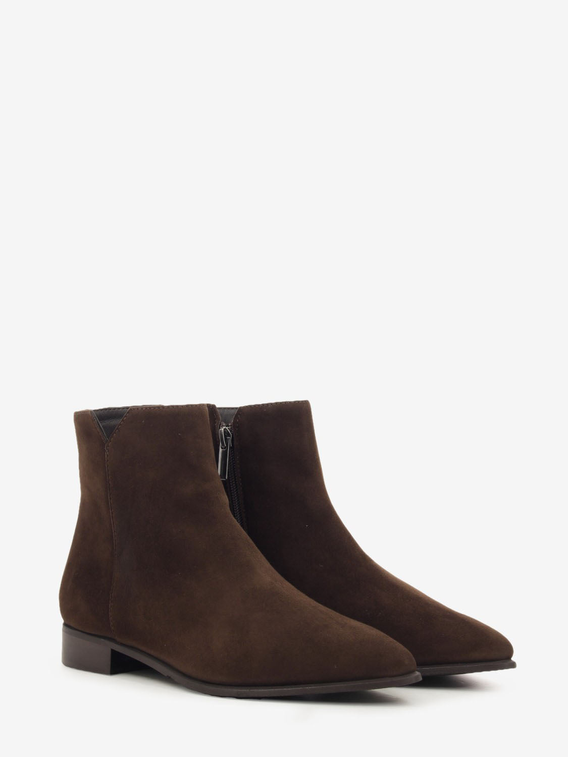 Dark brown suede pointed ankle boots