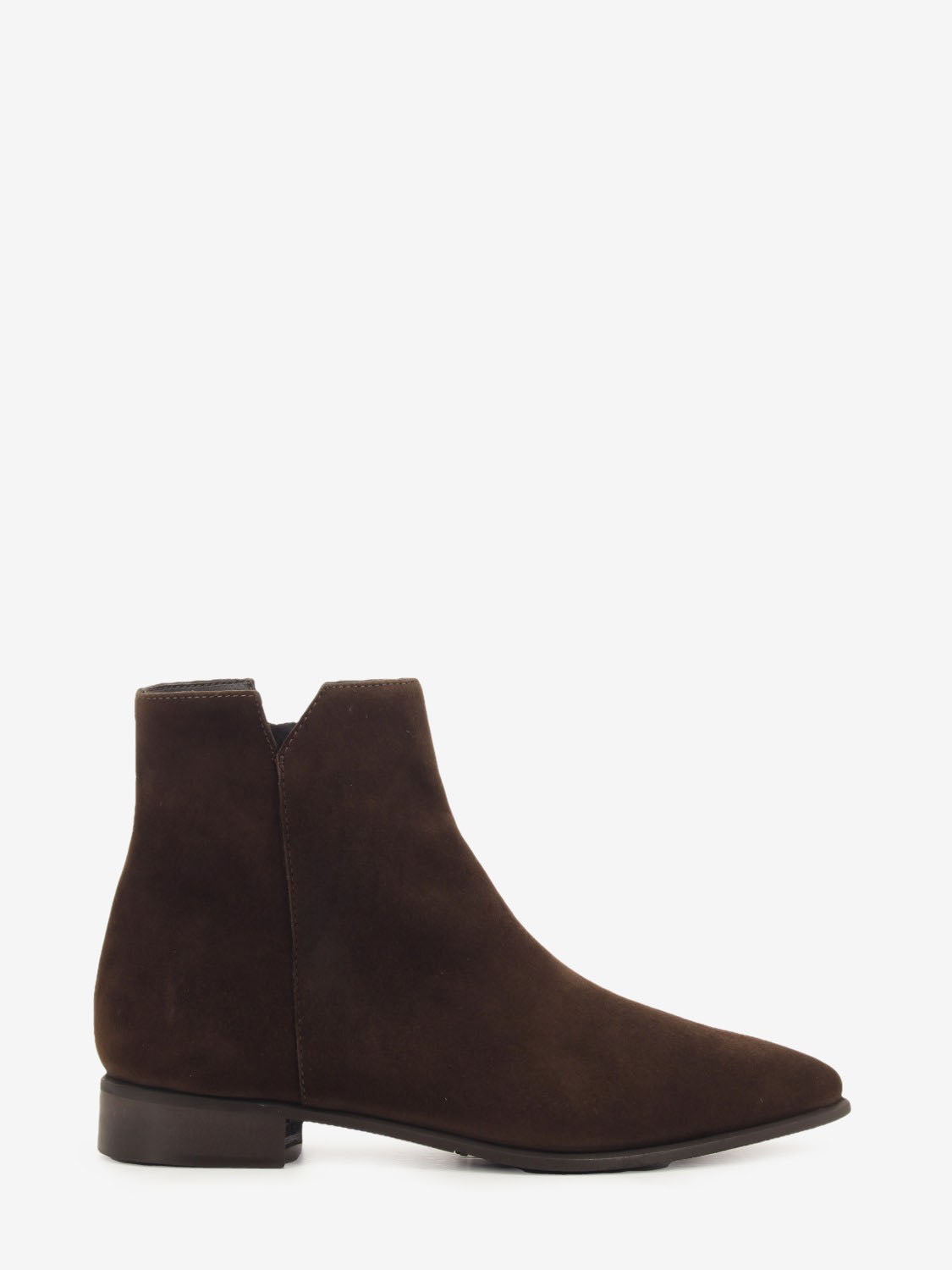 Dark brown suede pointed ankle boots