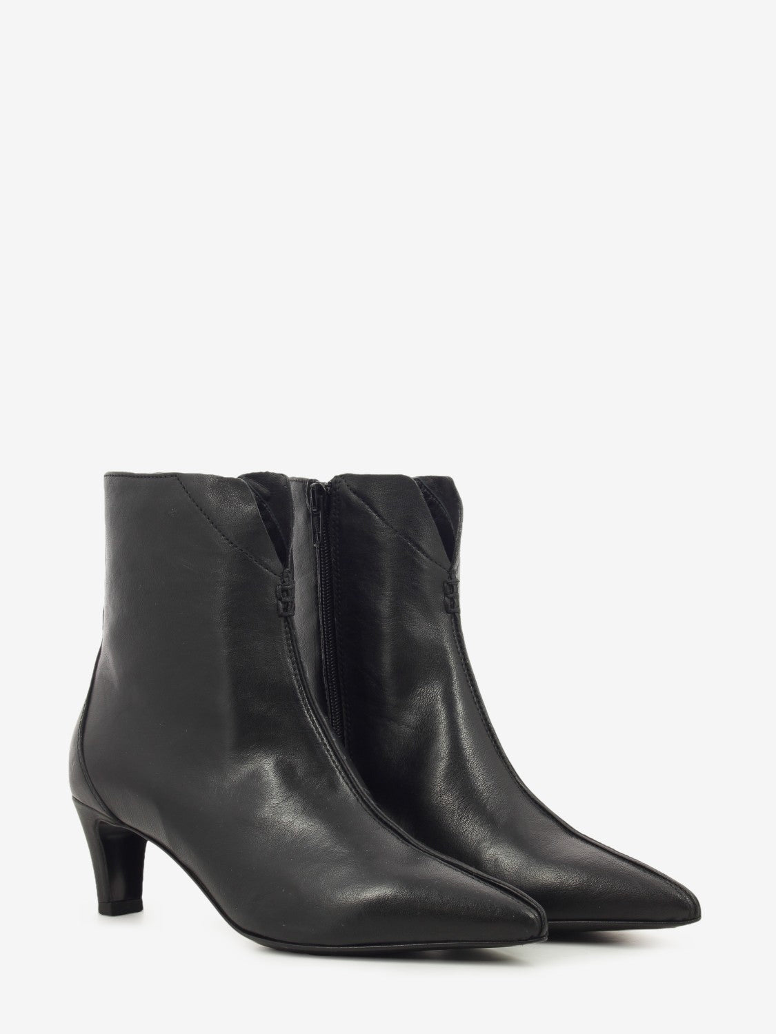 Black washed nappa leather heeled ankle boot