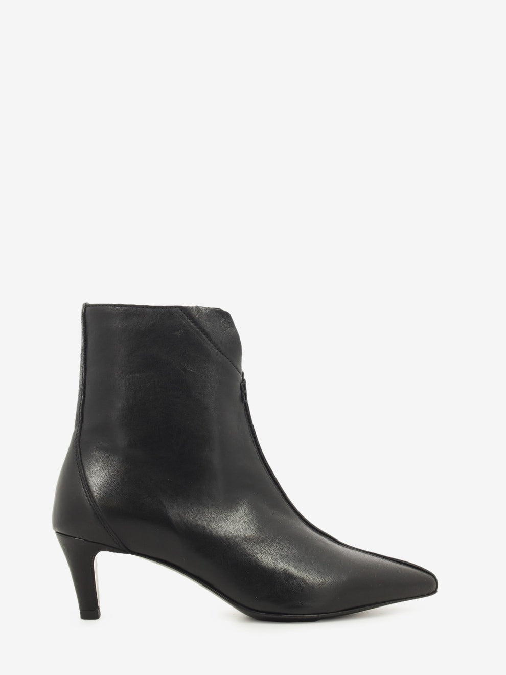 Black washed nappa leather heeled ankle boot