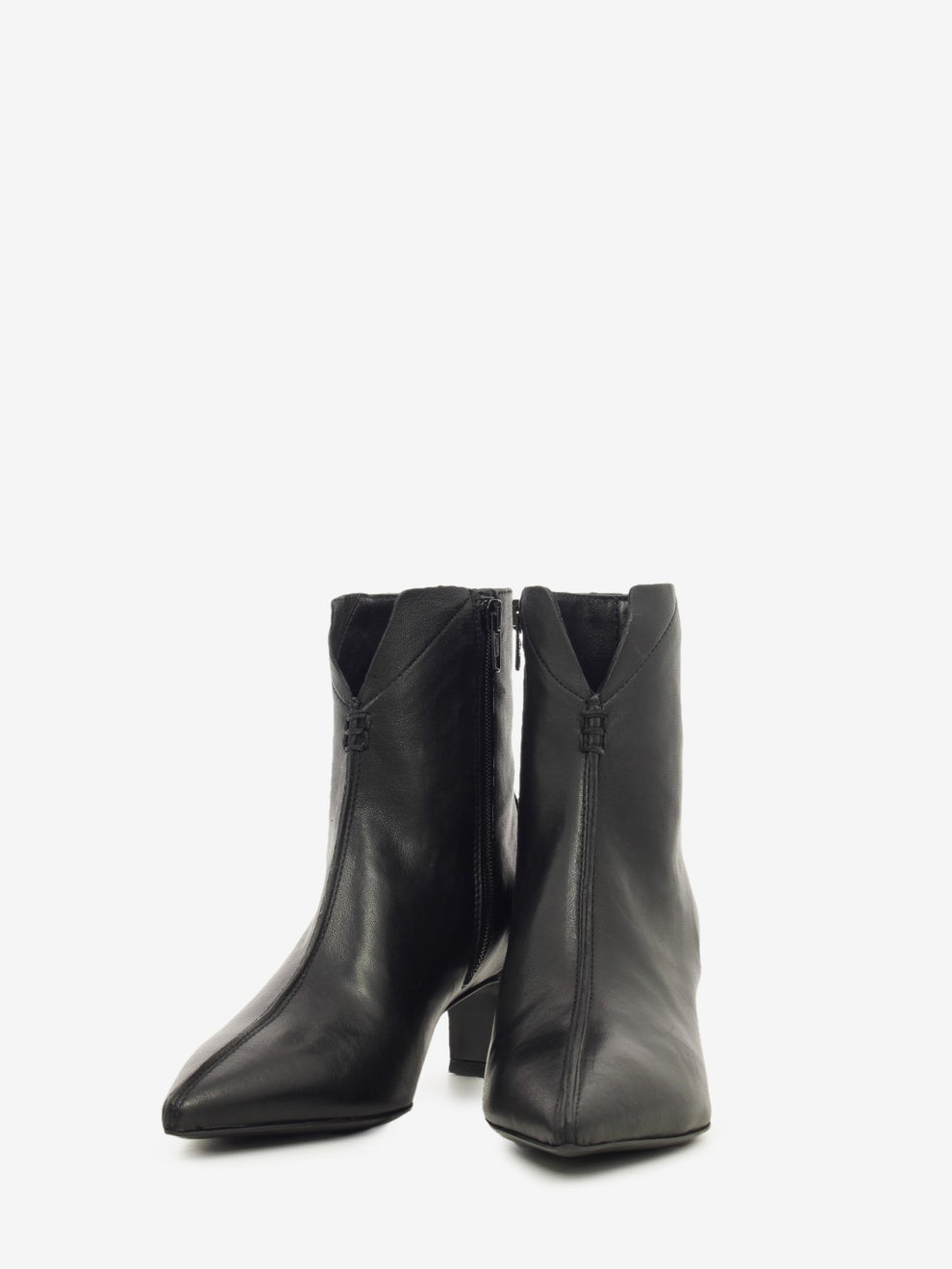 Black washed nappa leather heeled ankle boot