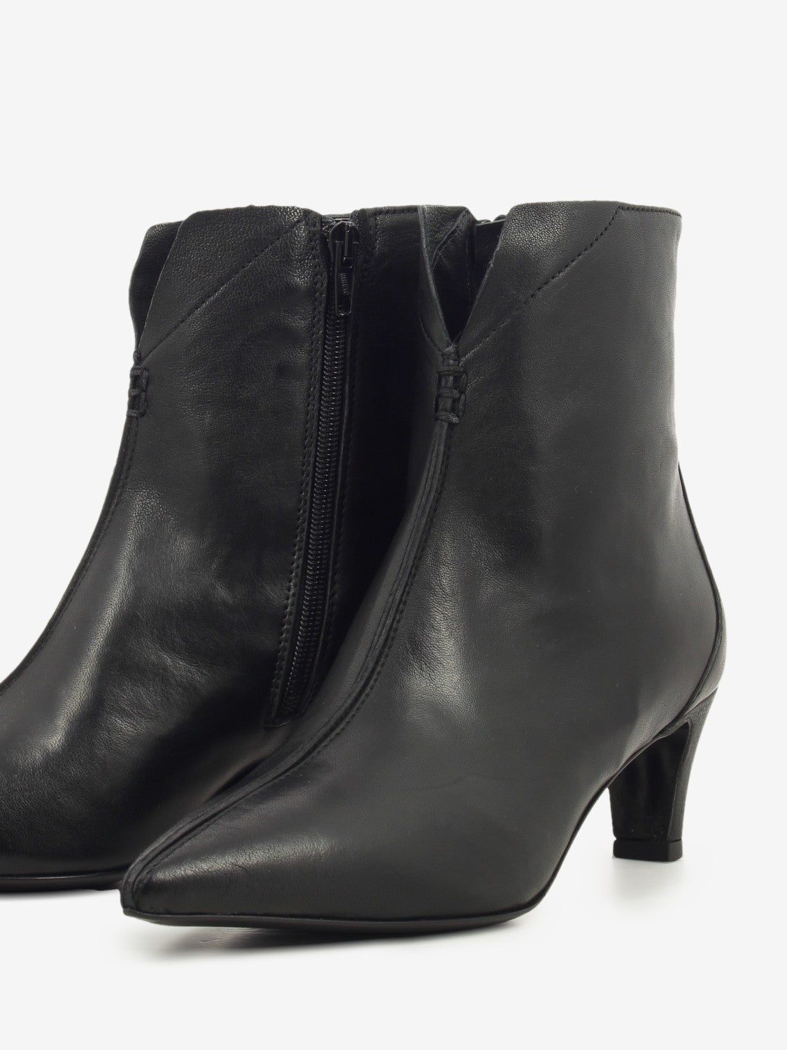 Black washed nappa leather heeled ankle boot
