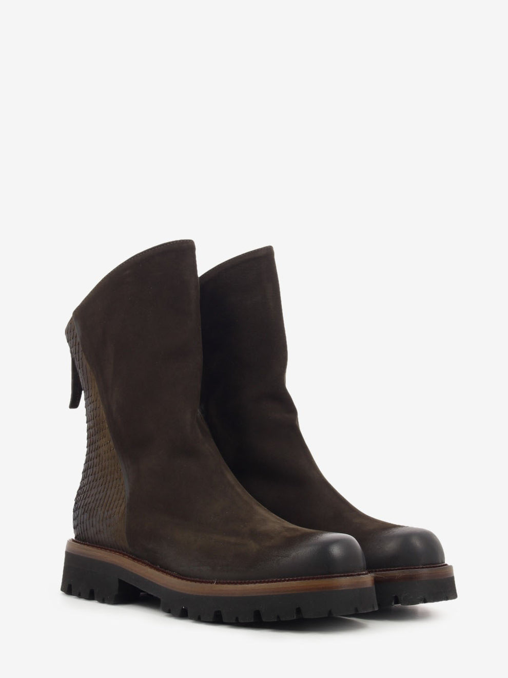 Tronchetto in suede con zip caffè