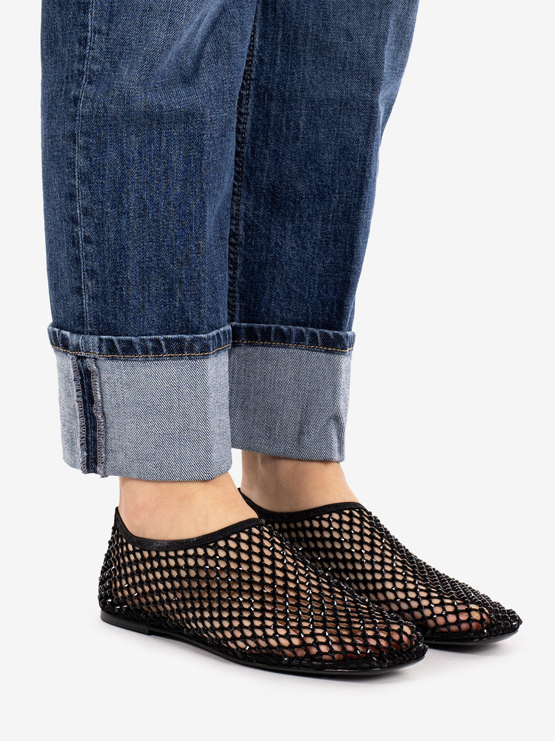 Black rhinestone mesh ballet flats