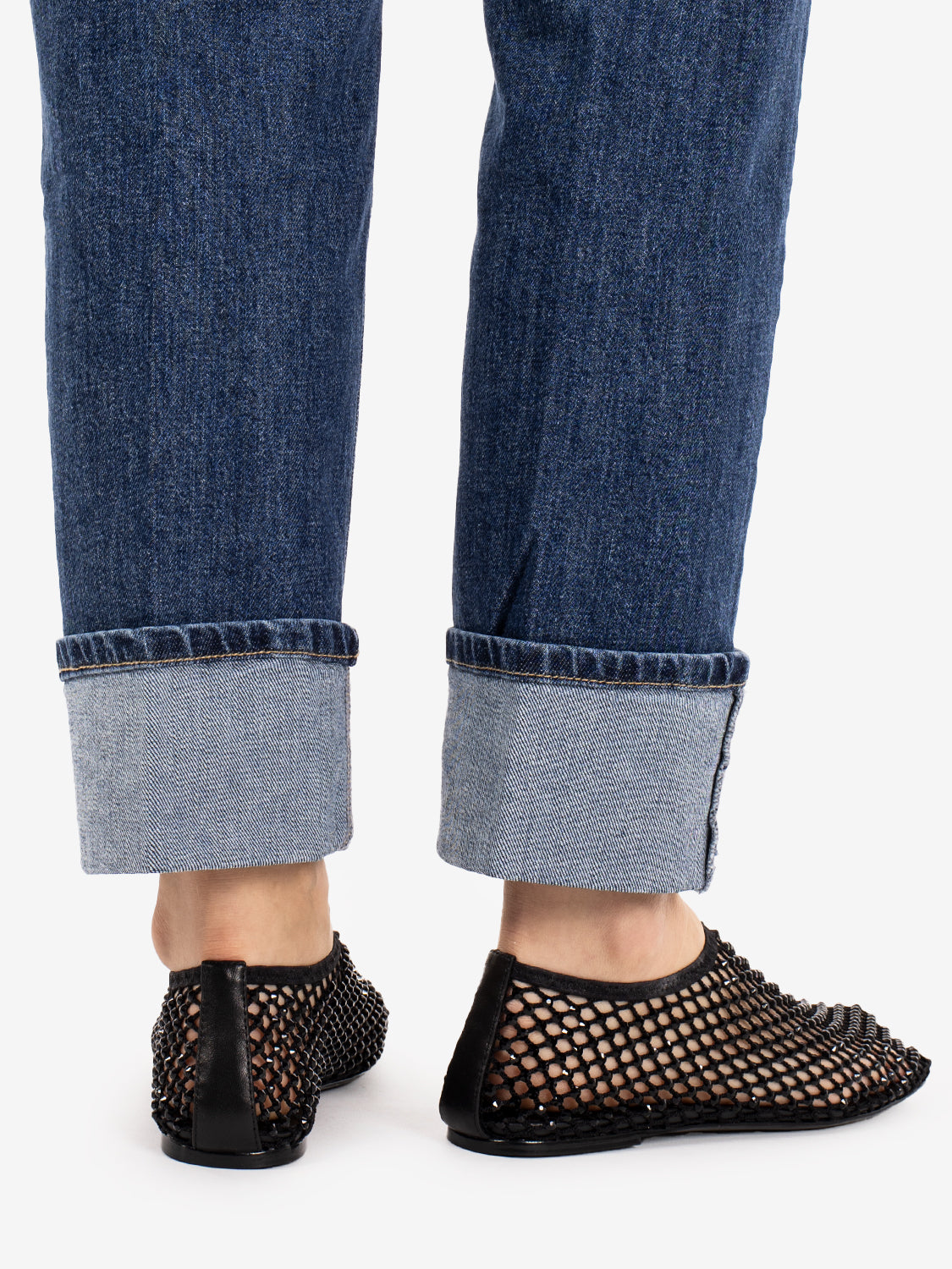 Black rhinestone mesh ballet flats