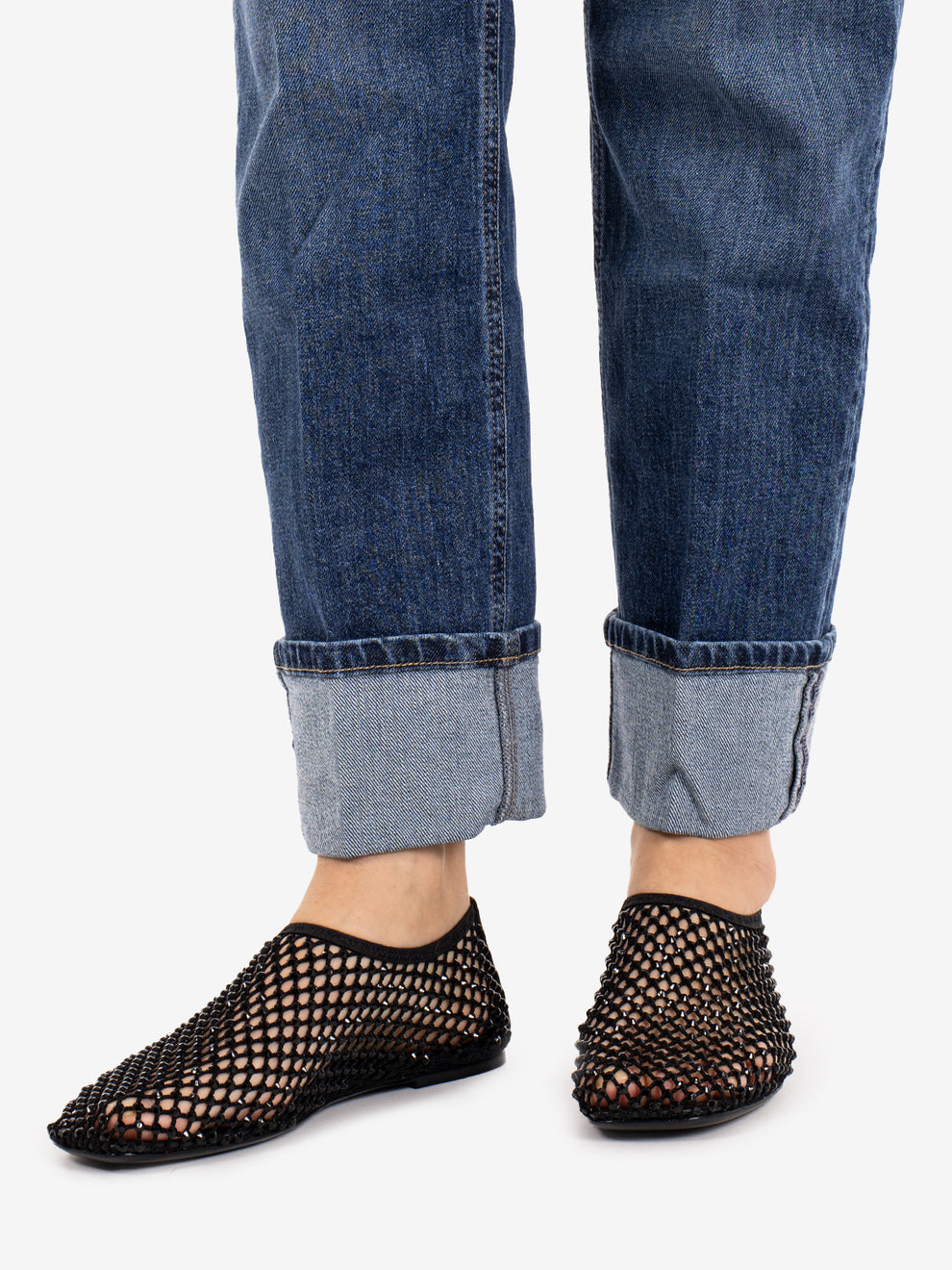 Black rhinestone mesh ballet flats