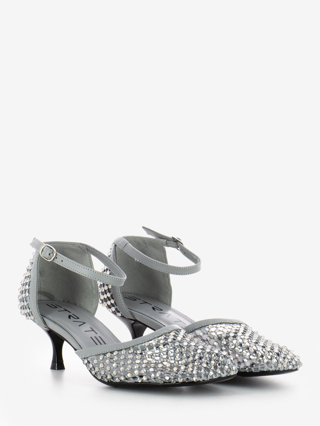 Scarpa con tacco strass all-over grigio