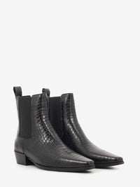 Black croc-effect leather ankle boot