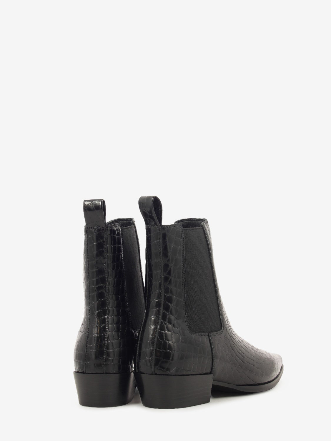 Black croc-effect leather ankle boot