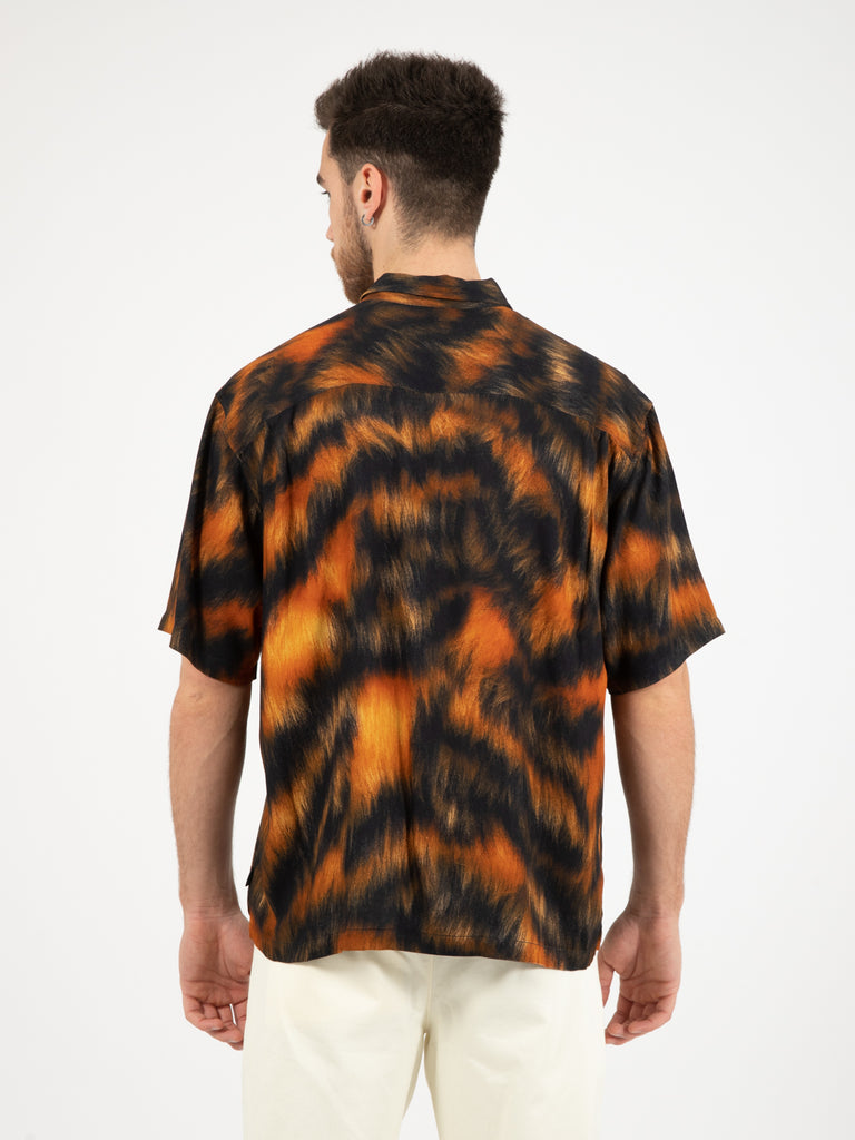 STUSSY - Camicia Tiger Print nero / arancio