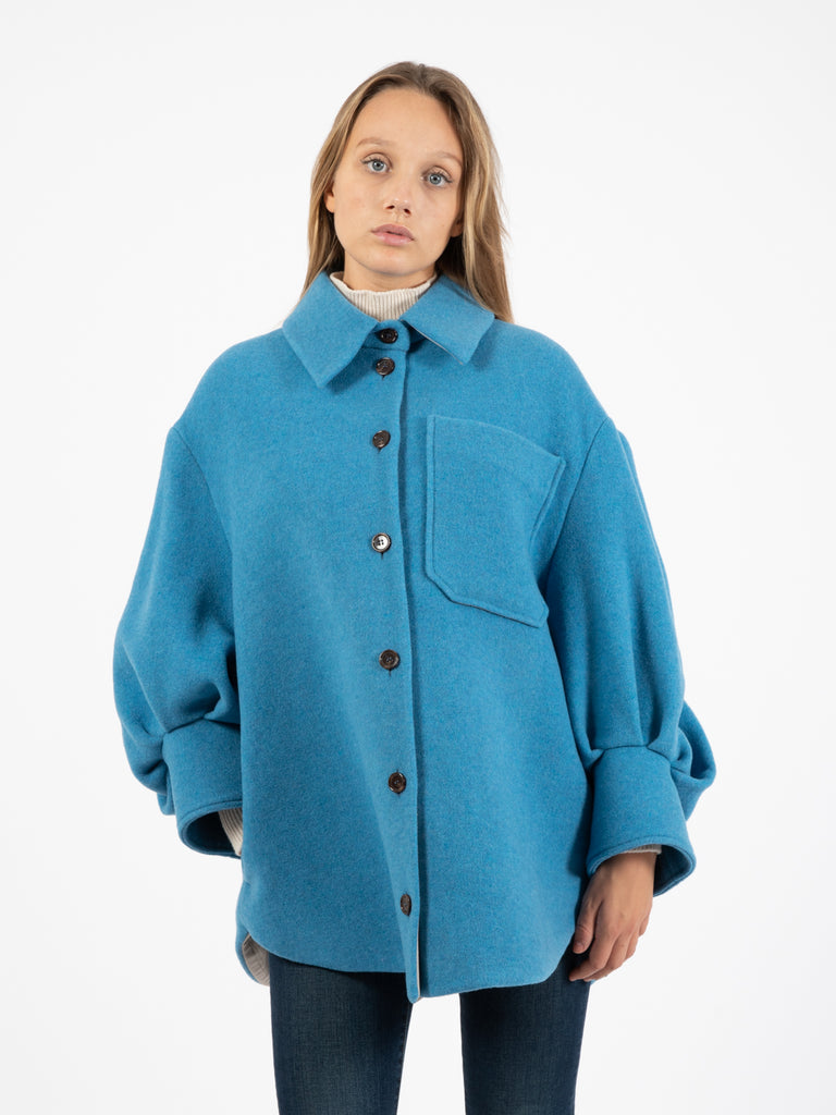 T-COAT - Cappotto panno velour azzurro