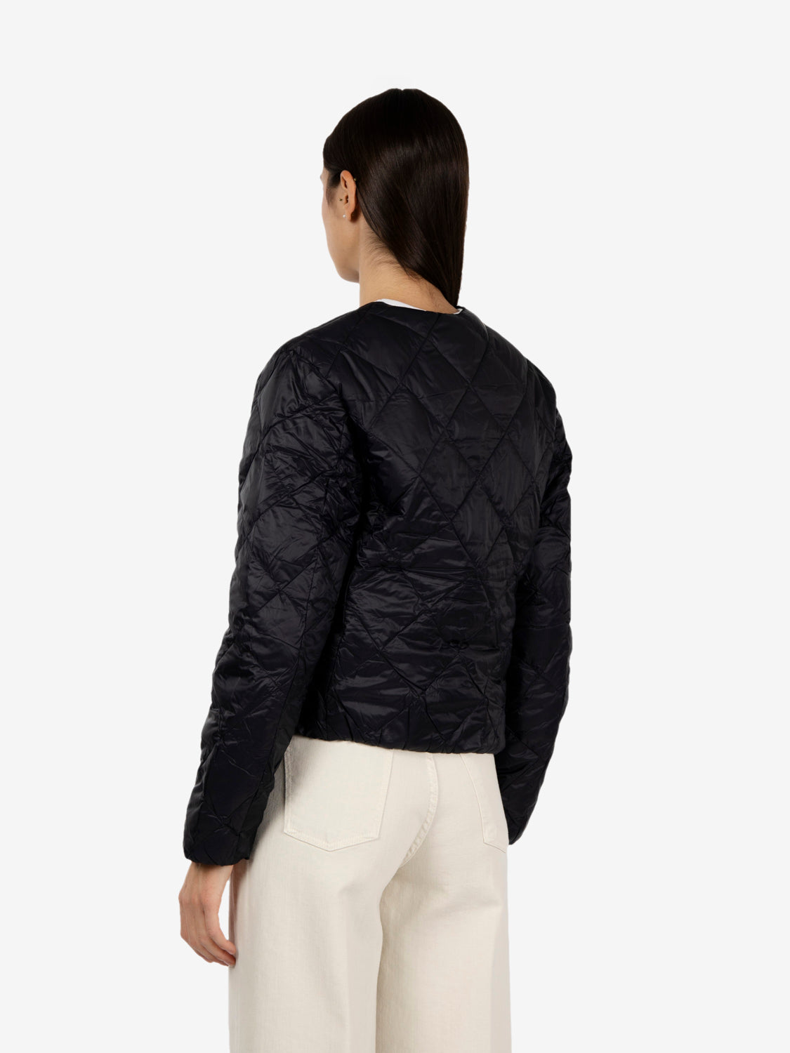 Black crew neck tapered down jacket