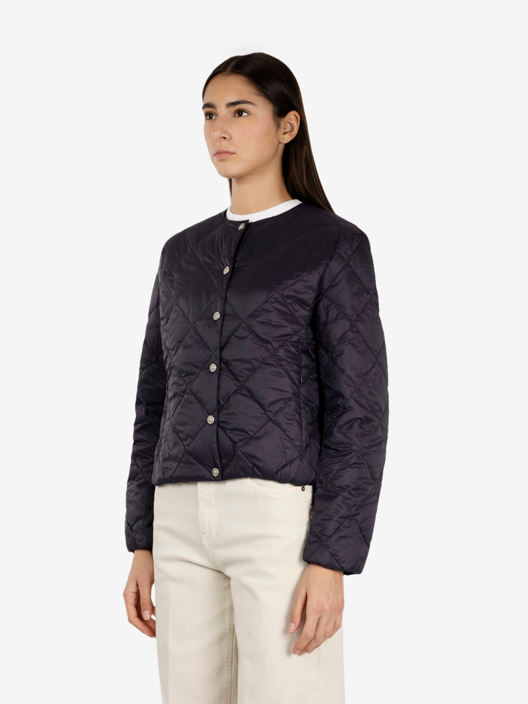 Crew neck tapered down jacket dark charcoal