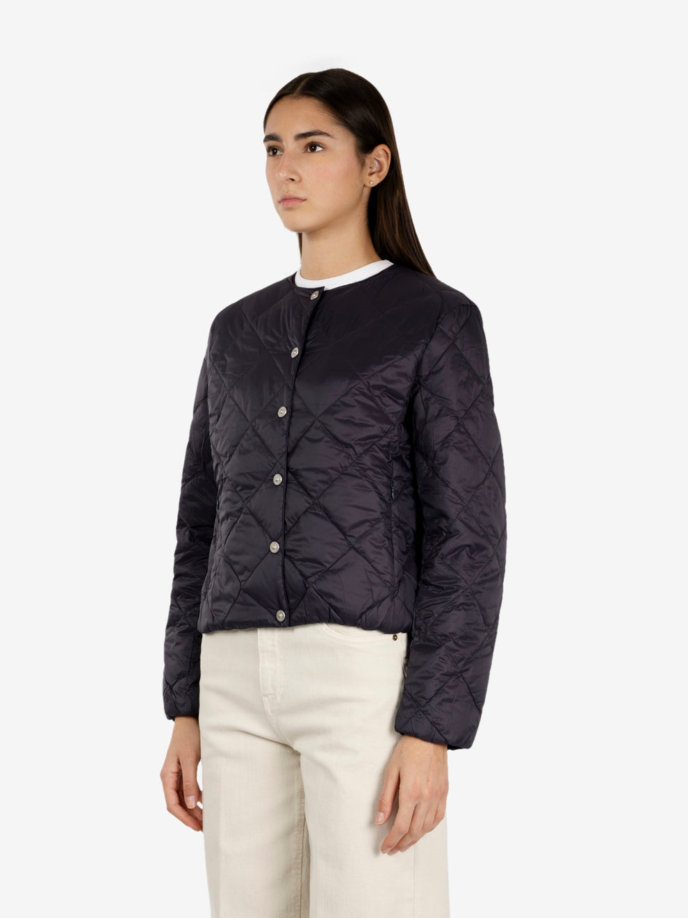 Crew neck tapered down jacket dark charcoal