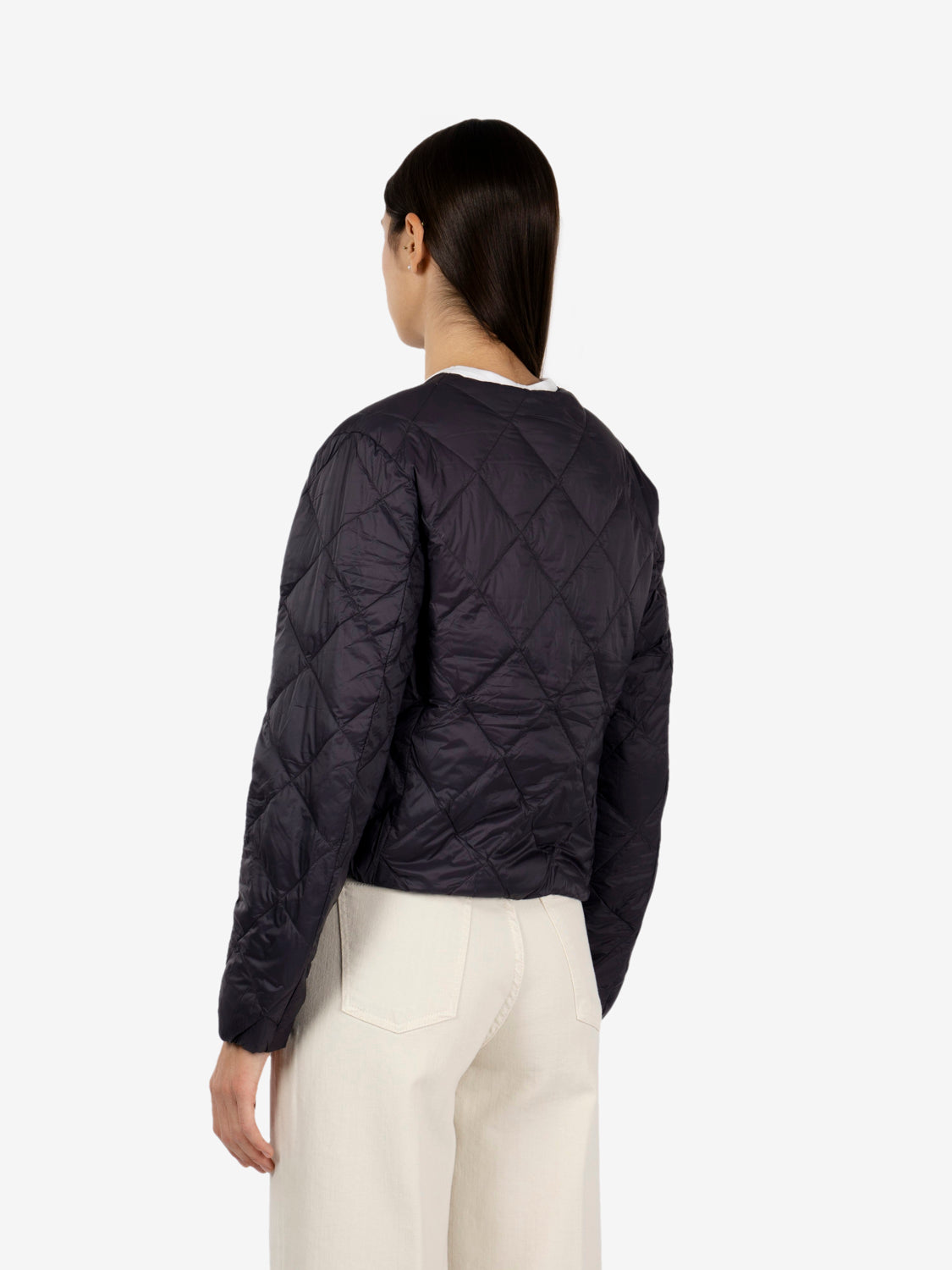 Crew neck tapered down jacket dark charcoal