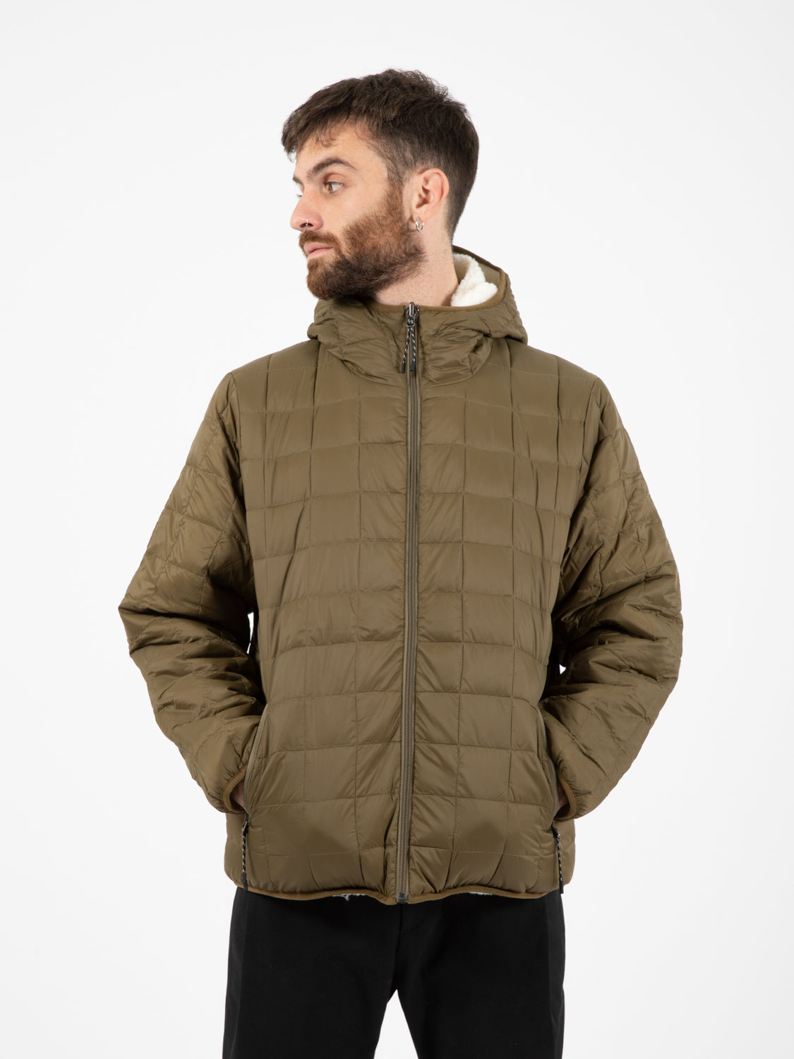 Giacca reversibile orsetto olive / ivory