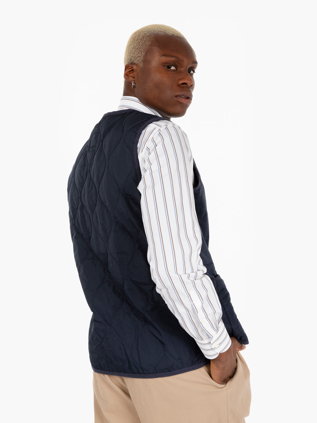 Gilet V neck snap button vest navy