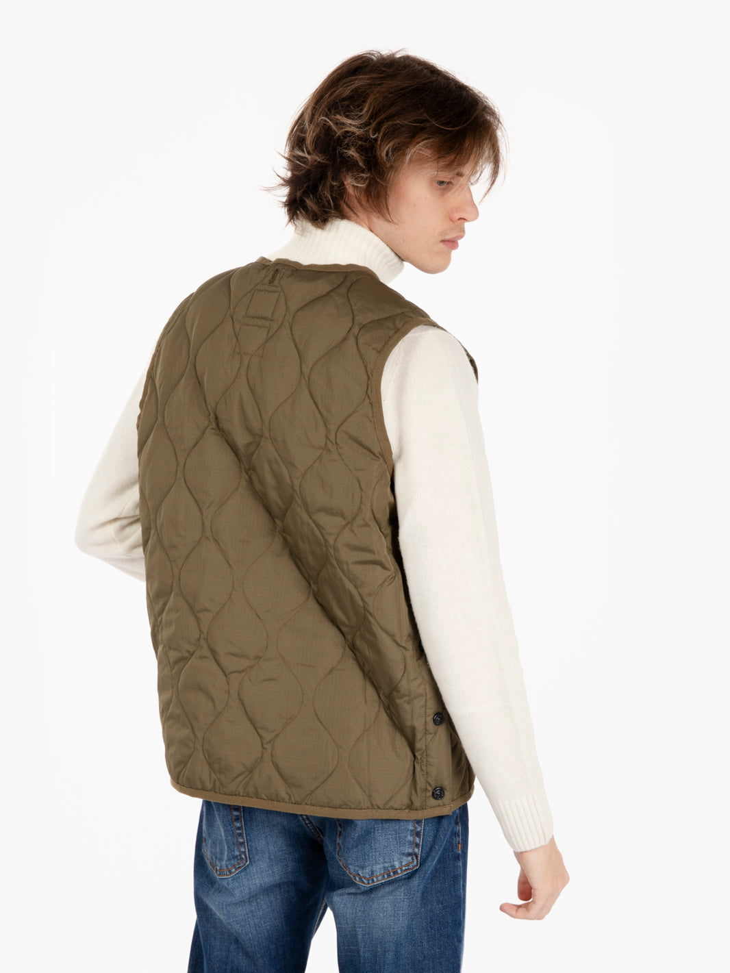 Gilet V neck snap button vest olive