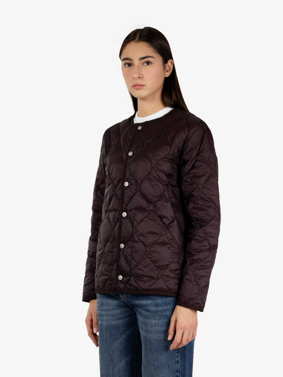 Military crew neck down jacket dark choco