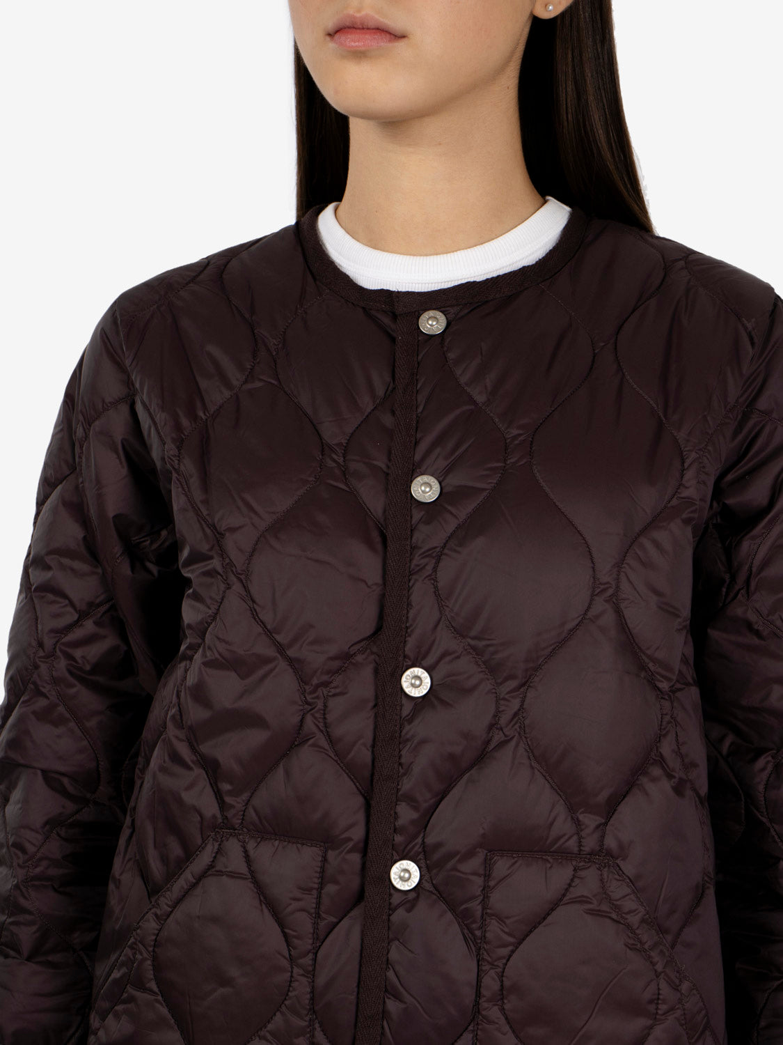 Military crew neck down jacket dark choco