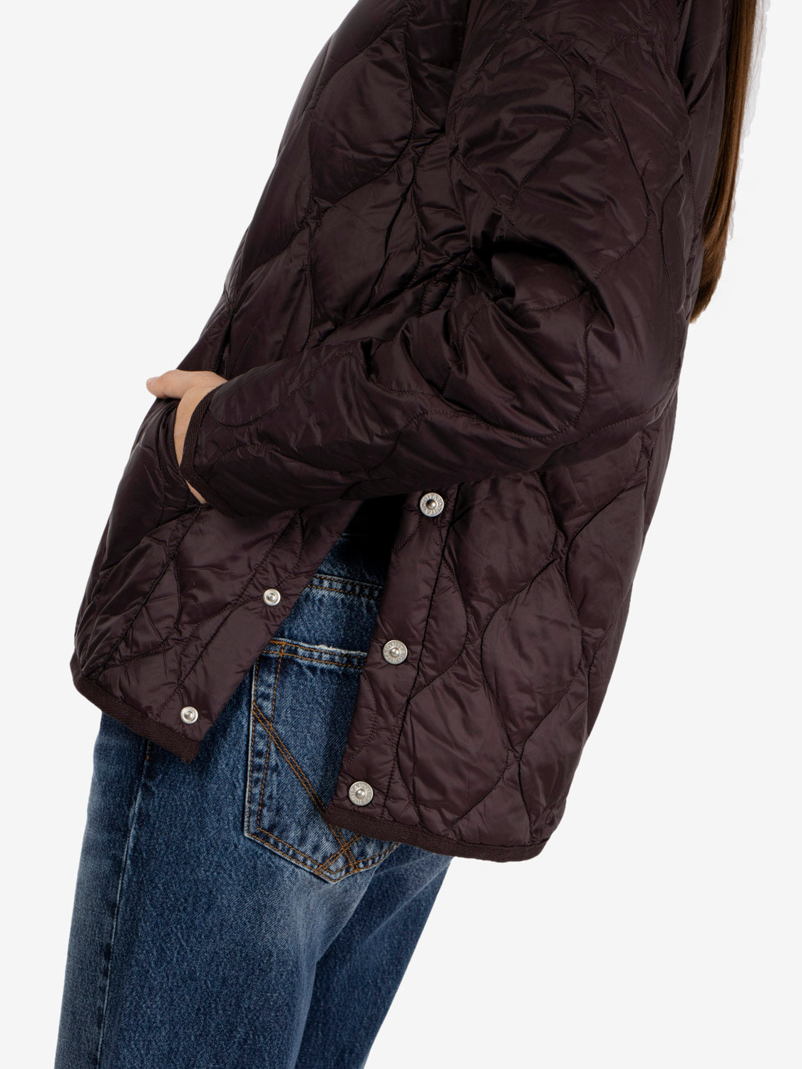 Military crew neck down jacket dark choco