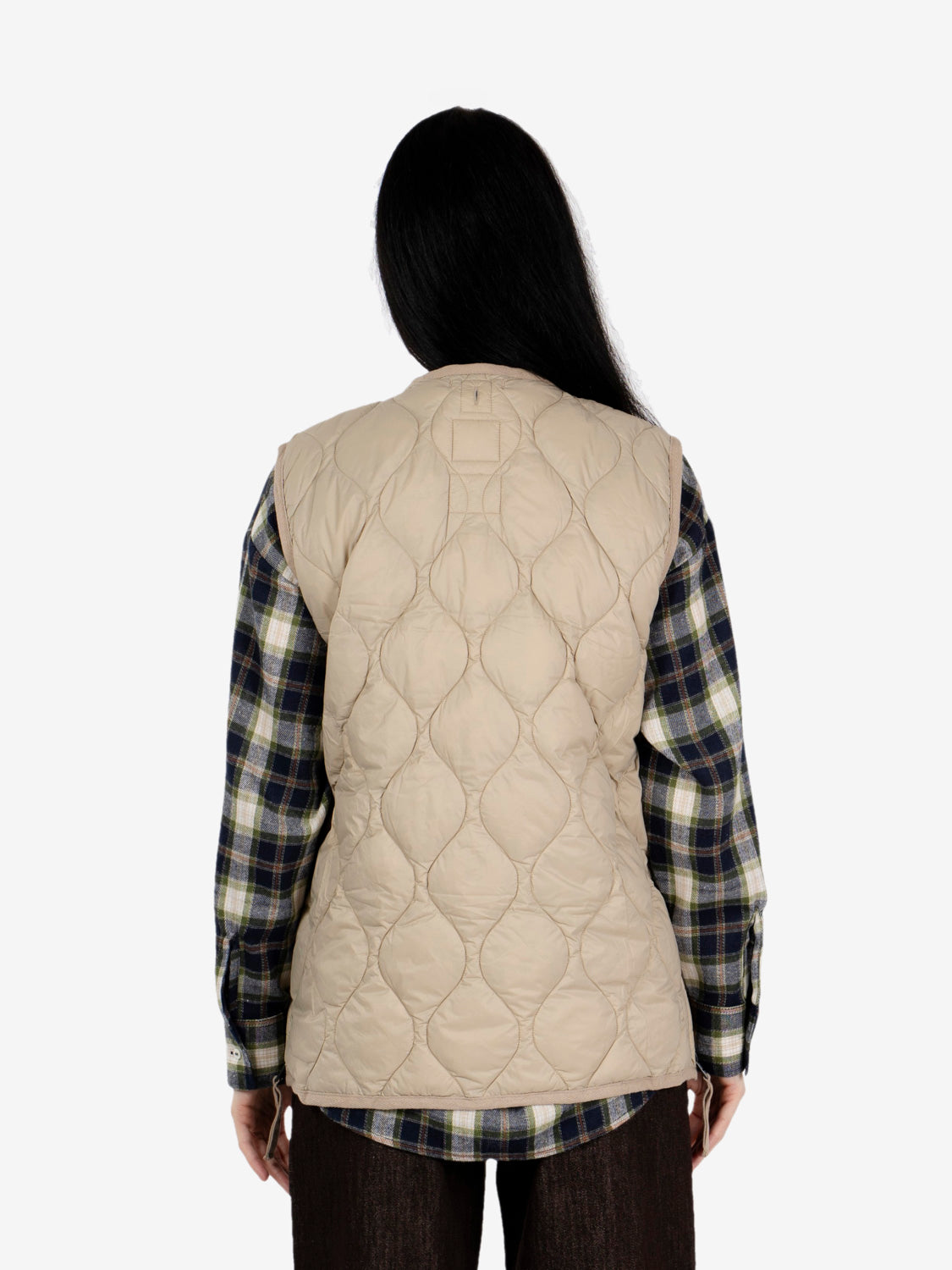 Military V neck w-zip down vest beige