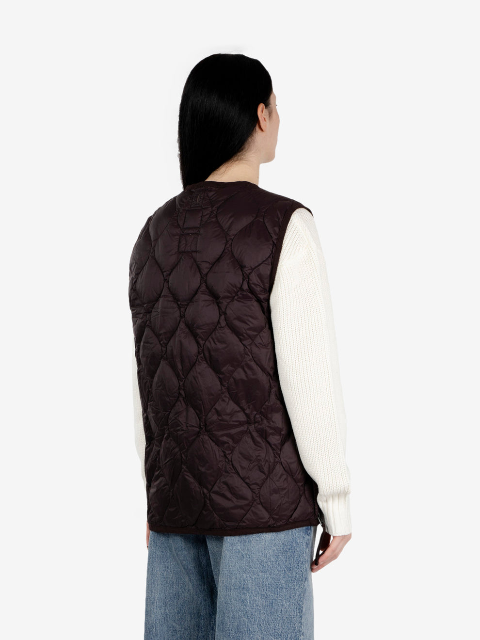 Military V neck w-zip down vest dark choco