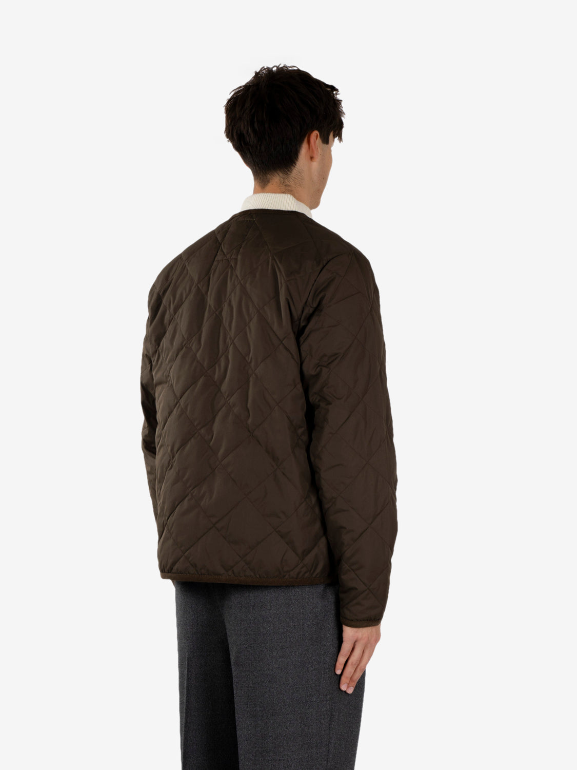Piping V Neck Down cardigan dark olive